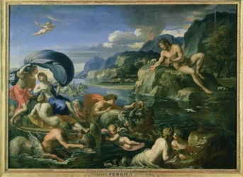 Acis und Galatea verstecken sich vor dem Riesen Polyphemus