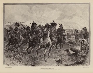 Eine Flucht von Kriegern während eines Aufstands der amerikanischen Ureinwohner