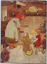 Hänsel und Gretel werden von der Hexe gefüttert, Illustration aus 