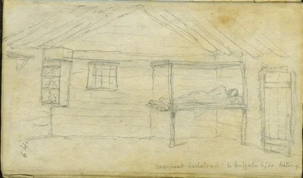 Ein-Pfosten-Bett und Büffelhaut-Auflistung, 1851