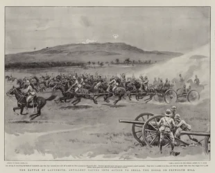 Die Schlacht von Ladysmith, Artillerie rast in Aktion, um die Buren auf dem Pepworth Hill zu beschießen