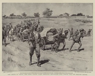 Die Krise in China, das erste Coolie-Korps bringt Proviant nach Peking für die britischen Truppen