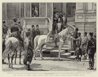 Der Sultan zu Hause, Abdul Hamid reitet im Park des Yildiz-Palastes