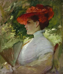 Dame mit rotem Hut (Porträt von Maggie Wilson)
