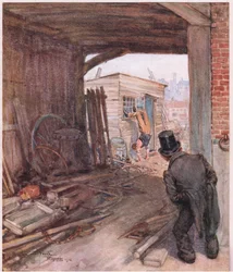 Am Ziel angekommen, boten sich seinem Blick als Erstes zwei sehr unvollkommen beschuhte Füße in der Luft dar, um 1920