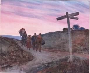 Short führte den Weg; mit flachem Kasten, das private Gepäck (das nicht umfangreich war) in einem Bündel, ca. 1920