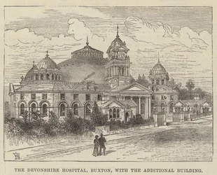 Das Devonshire Hospital, Buxton, mit dem zusätzlichen Gebäude