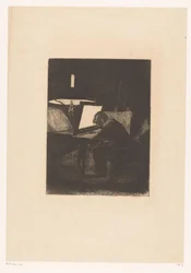 Radierer bei Lampenlicht (Six Eaux-fortes, dessinées et gravées par F. Bonvin, Peintre)