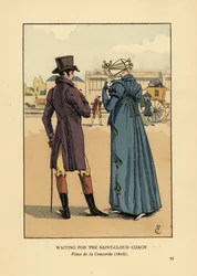 Paar wartet auf die Saint-Cloud-Kutsche, Place de la Concorde