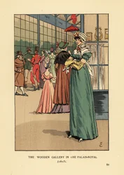 Modische Frau beim Einkaufen in der Holzgalerie im Palais Royal, Paris