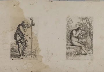 Stehender Mann, Stab haltend--Sitzende Frau...