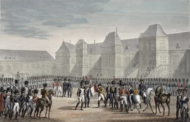 Die Abdankung Napoleons und seine Abreise von Fontainebleau nach Elba, 20. April 1814