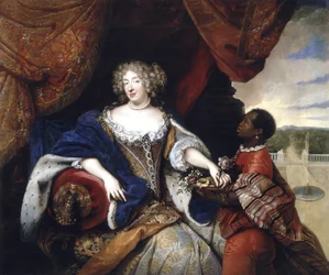 Porträt von Elisabeth Charlotte von der Pfalz mit ihrem Sklaven