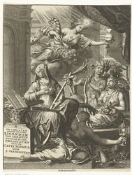 Allegorie mit weiblichen Personifikationen der Wahrheit und möglicherweise Tugenden und Laster