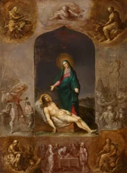 Pietà umgeben von Grisaille der vier Evangelisten und Szenen aus dem Alten Testament