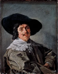 Porträt eines Mannes in einem gelb-grauen Rock Gemälde von Frans Hals (1581/85-1666) um 1633 Dresden, Gemäldegalerie Deutschland