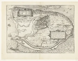 Karte der Insel Voorne und Grundriss von Brielle, 1572