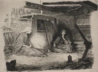 Maria, das Christuskind und Josef am Weihnachtsmorgen