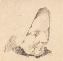 Probetafel: Alte Frau mit angedeutetem Kopftuch