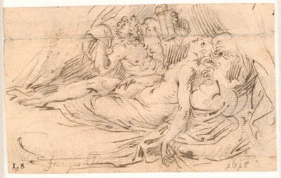 Schlafende Frau wird von einem Satyr mit Laterne in der Hand beobachtet