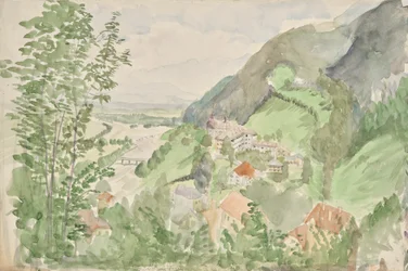 Flusslandschaft im Gebirge mit Burg