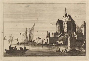 Kirche in einer Bucht mit Ruderboot im Vordergrund