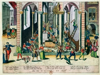 Zerstörung von Reliquien und Statuen in Kirchen, April 1566