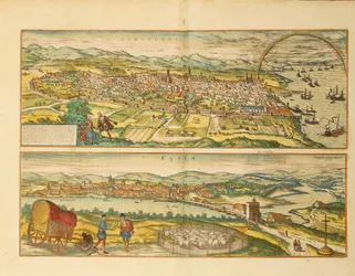 Karte von Barcelona und Ecija aus Civitates Orbis Terrarum von Georg Braun