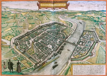 Karte von Frankfurt (Francofordia), Deutschland (Radierung)