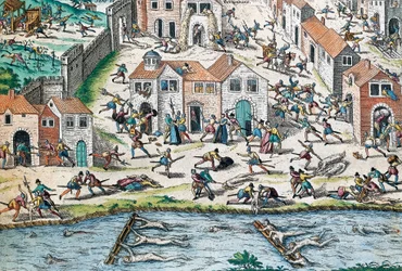 Szene aus den französischen Religionskriegen, Gravur von Franz Hogenberg