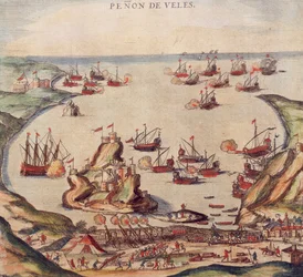 Der osmanische Korsar Khayr al-Din Barbarossa gegen die Armee von Karl V., von Franz Hogenberg