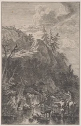 Tafel 5: weibliche Figur zu Pferd und eine männliche Figur mit einem Hund, ca. 1700-25