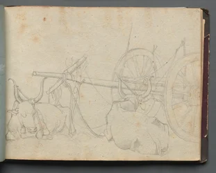 Album mit Ansichten von Rom und Umgebung, Landschaftsstudien, Seite 37a: Ochsen und Wagen