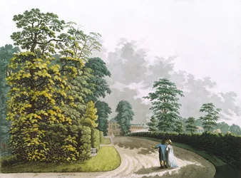 Seitenansicht des Palastes in den Kensington Gardens, graviert von Heinrich Joseph Schutz (1760-1822), veröffentlicht 1798 von Ackermann (Aquatinta)