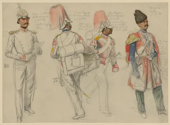 von Kossacowski, Kapitän vom Regiment Preobraschenski; Steppanoff, Tambour vom Regiment Kaiser von Österreich; Petroff, Flötist vom Regiment Friedrich Wilhelm III.; Dgingosow, Leskier
