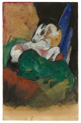 Grünes und weißes Pferd. Postkarte an Elisabeth Macke, 1913
