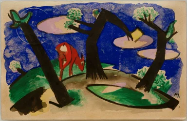 Landschaft mit rotem Tier