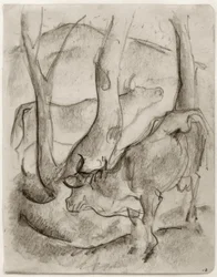 Zwei Kühe unter Bäumen