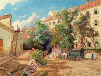 Der Hof des Polizei-Gefangenenhauses in der Theobaldgasse in Wien