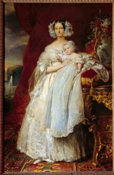 Ganzkörperporträt von Helene Louise von Mecklenburg-Schwerin, Herzogin von Orléans, und dem Grafen von Paris