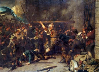 Der Bauernaufstand von 1850. Der Angriff auf die rote Barriere (Franz Defregger)