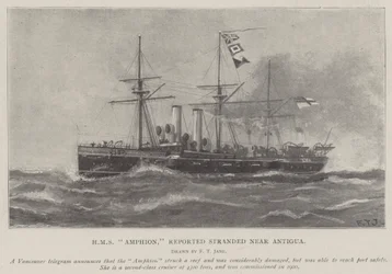 HMS Amphion, angeblich gestrandet in der Nähe von Antigua