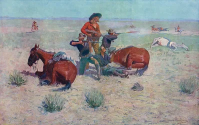 Indianer greifen Cowboys an. Frederic Remington.