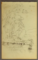Zeichnung, Junge kniend neben einem Baum, 1844