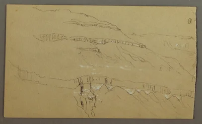 El Yemen Tal, Arabien: Felswand mit dem oberen Teil, der einer Säulenreihe ähnelt, 20. Februar 1868