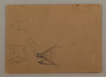 Zeichnung, Figur, Dächer, möglicherweise 1869