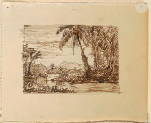 Zeichnung, Imaginäre Landschaft mit, ca. 1870–73