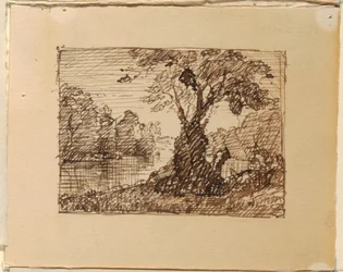 Zeichnung, Imaginäre Flusslandschaft, ca. 1870–73