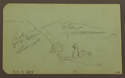 Zeichnung, Landschaft, Toluca; Rückseite: Berg, Kirche, 1883