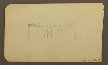 Zeichnung, Landschaft; Rückseite: Kirche, April 1885